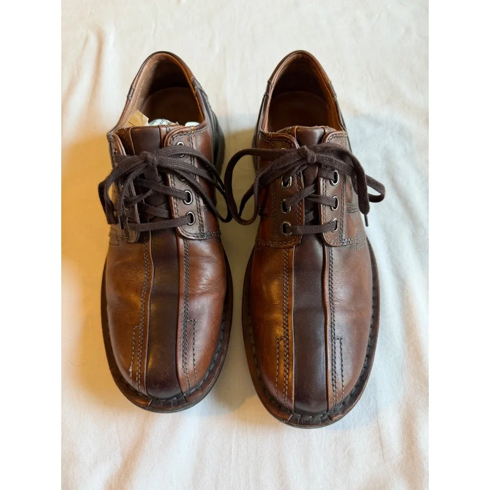 Clarks Mens Brown Leather Bicycle Toe Oxford Lace Up Shoes 70852 Size 10M